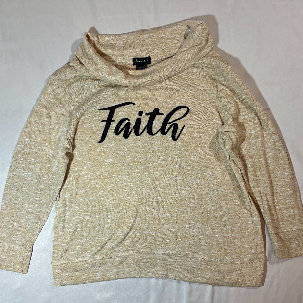 Joei and I Graphic Faith Long Sleeve Turtleneck Sweater